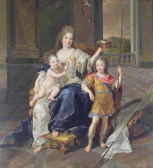 Francois de Troy Painting of the Duchess of La Ferte-Senneterre with the future Louis XV on her lap (then styled the Duke of Anjou) and the Duke of Brittany standing n Germany oil painting art
